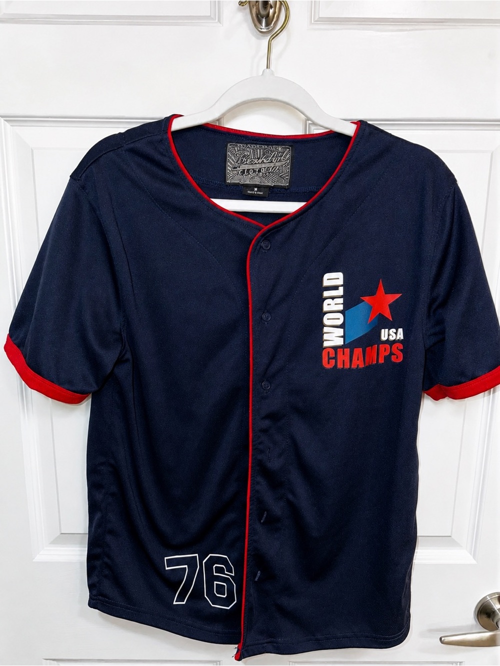 🔴🔵⚪ Men’s Navy "World Champs" Baseball Jersey with Red Trim 🔴🔵⚪